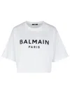 Balmain Logo Cotton Jersey Cropped T-shirt In White