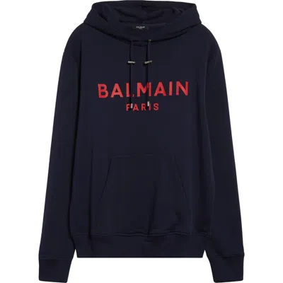 Balmain Logo Organic Cotton Graphic Hoodie In Black