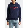 Balmain Logo-print Stretch Cotton-blend Jersey Hoodie In Blue
