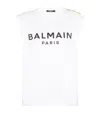 Balmain Logo Cotton Jersey Tank Top In White