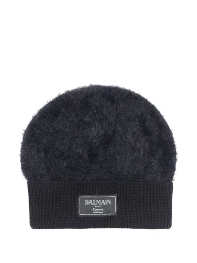 Balmain Logo-patch Beanie In Blue