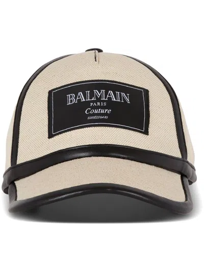 Balmain Canvas Couture Cap Curved Visor In Nude