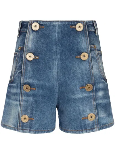 Balmain Logo-patch Cotton Shorts In 6ff