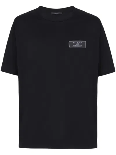Balmain Couture Label Round Neck Slim Fit T-shirt In Black