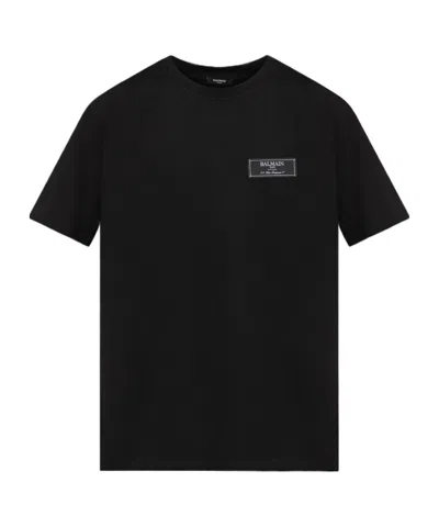 Balmain Logo Patch Crewneck T-shirt In Black