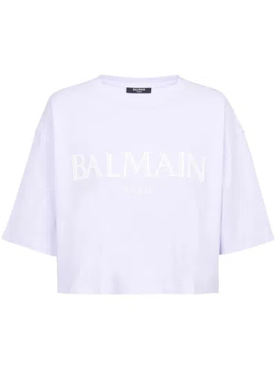 Balmain Cropped-t-shirt Mit Logo-patch In White