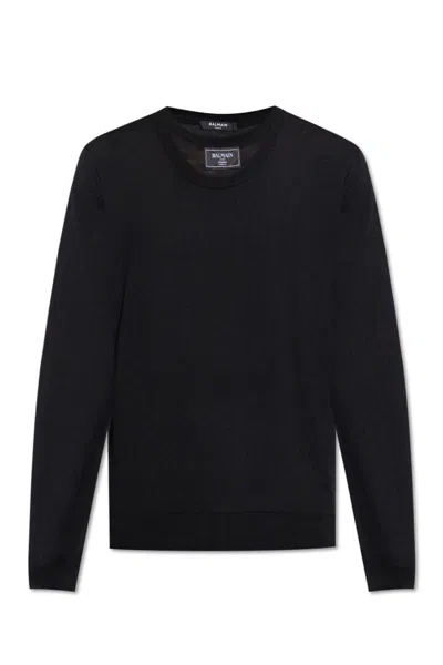 BALMAIN LOGO PATCH DOUBLE-COLLAR KNIT SWEATER