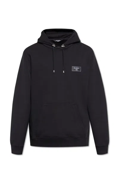 BALMAIN LOGO PATCH DRAWSTRING HOODIE