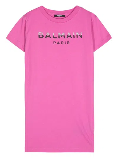 Balmain Kids' Logo-patch Dress In Red