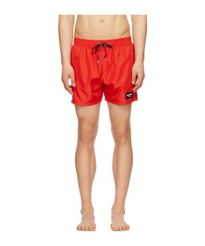 Balmain Red Printed Swim Shorts In 600 Red