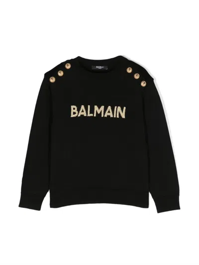 Balmain Kids' Logo-patch Embossed-buttons Jumper In Schwarz