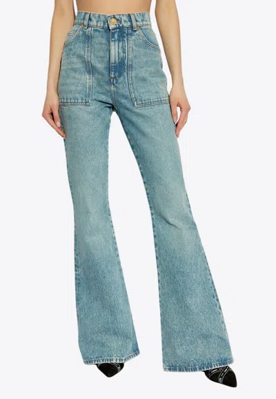 BALMAIN LOGO PATCH FLARED JEANS