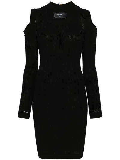Balmain Logo-patch Mini Dress In Black
