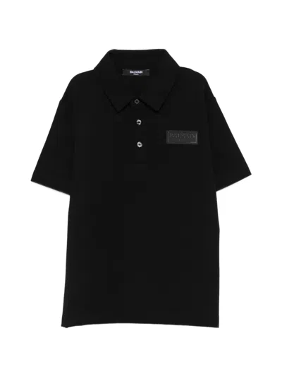 Balmain Kids' Logo-patch Polo Shirt In Black