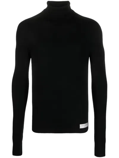 BALMAIN LOGO-PATCH RIBBED-KNIT JUMPER