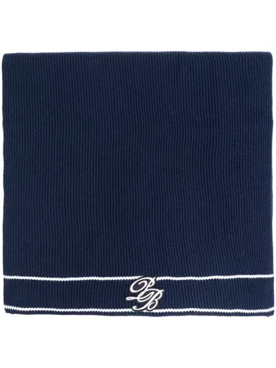 Balmain Pb Logo Knitted Scarf In Blue