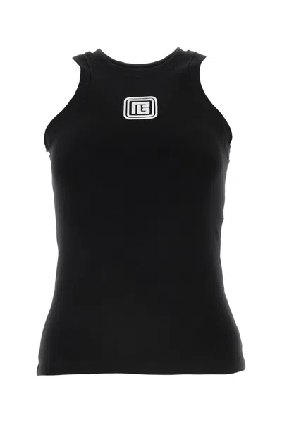 Balmain Logo Patch Sleeveless Tank Top In Black