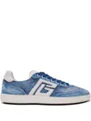 Balmain Swan Destroyed Denim Low-top Sneakers In Blue