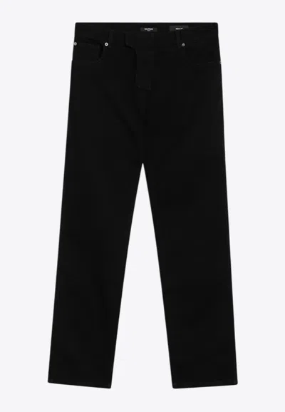 Balmain Logo Patch Straight-leg Jeans In Black