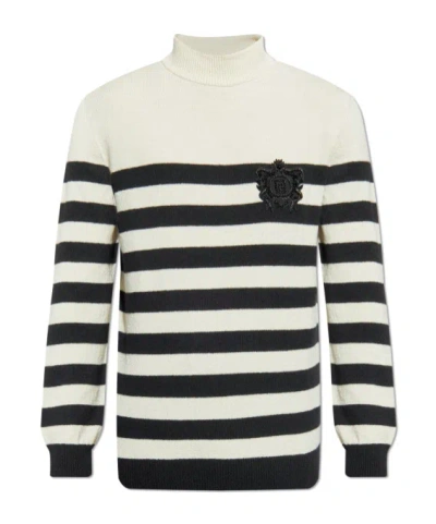 BALMAIN BALMAIN LOGO PATCH STRIPED JUMPER