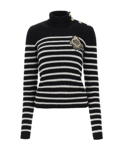 Balmain Logo-patch Striped Jumper In Black
