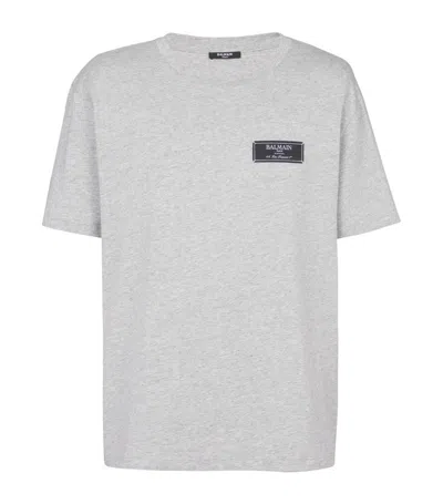 Balmain Logo Patch T-shirt In Grey