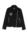 Balmain Logo-patch Tweed Jacket In Black