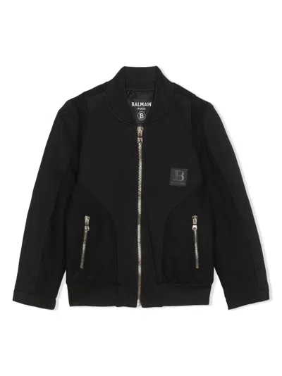 Balmain Kids' Logo-patch Zip-up Bomber Jacket In Black