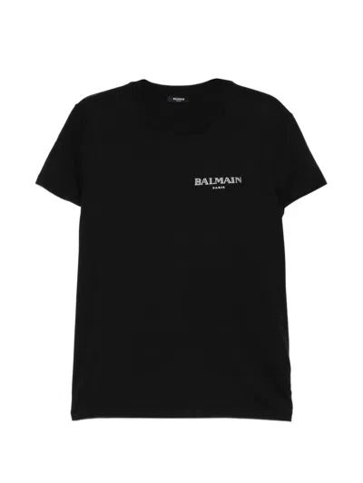 Balmain Logo-patched Round Neck T-shirt In Black