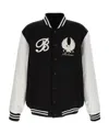 Balmain Embroidered Badges Satined Varsity Casual Jackets, Parka White/black In Black