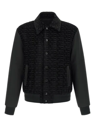 Balmain Monogram Bomber Jacket Cotton Viscose In Black