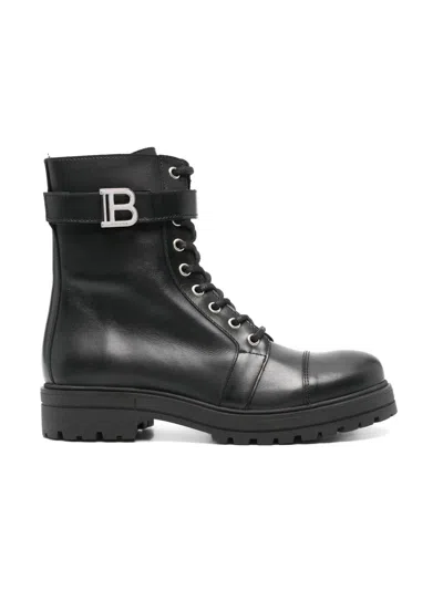 Balmain Kids' Logo-plaque Ankle Boots In Black