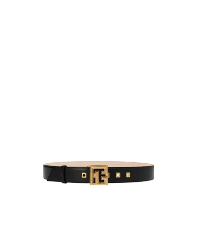 Balmain Logo Plaque Buckle Belt In Black