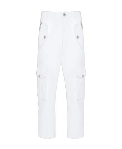Balmain Logo-plaque Cargo-style Cropped Trousers In White