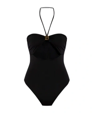 Balmain Logo-plaque Halterneck One-piece In Black
