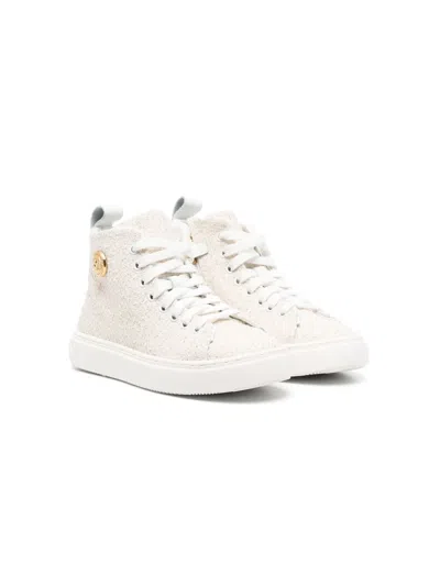 Balmain Kids' Logo-plaque High-top Trainers In Bianco