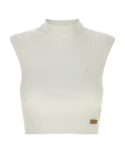 Balmain Logo-plaque Knitted Crop Top In White