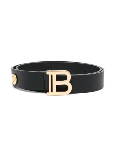 Balmain Kids' Logo-plaque Leather Belt In Black