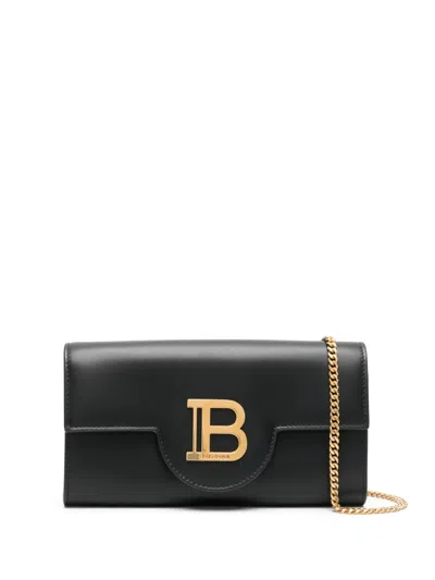 Balmain Logo-plaque Leather Crossbody Bag In Black