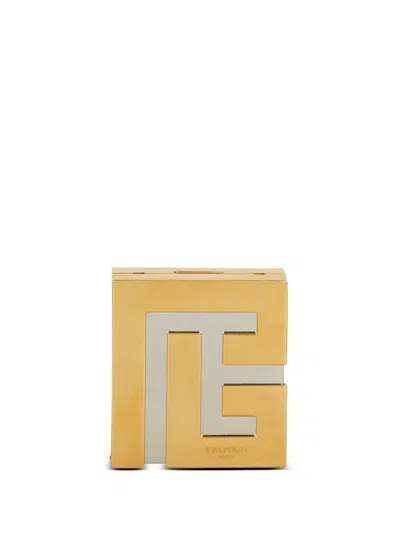 Balmain Logo-plaque Metal Clutch Bag In Gold