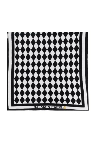 Balmain Logo Plaque Monogram Patterned Scarf In Multi