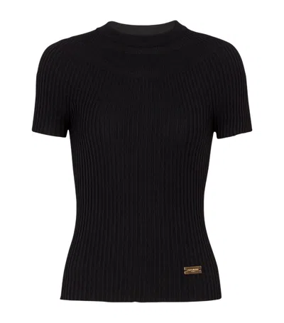Balmain Logo-plaque Ribbed Top In Black