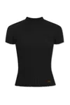 BALMAIN LOGO PLAQUE SHORT-SLEEVED RIBBED KNIT TOP