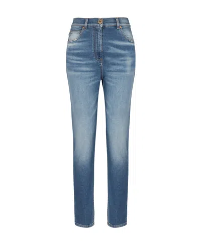 Balmain Logo-plaque Slim-cut Jeans In Blue