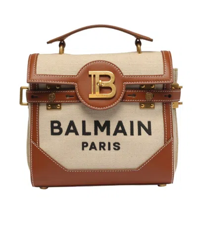 Balmain B-buzz 23 Bag In Canvas And Leather In Multi