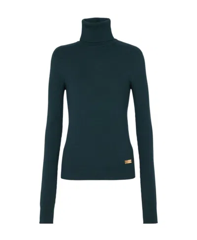 Balmain Logo-plaque Wool Jumper In Green