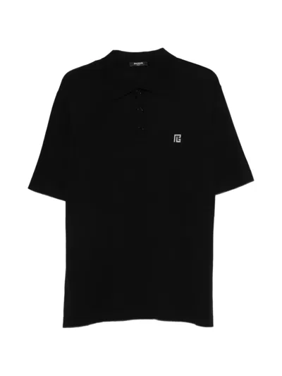 Balmain Logo Polo Shirt In Black