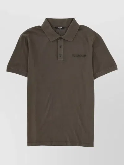 Balmain Logo Polo Shirt Short Sleeves Collar In Brown