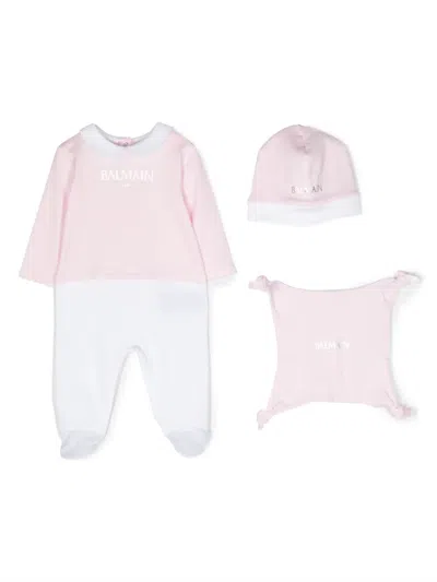 Balmain Logo-print Babygrow Gift Set In Pink