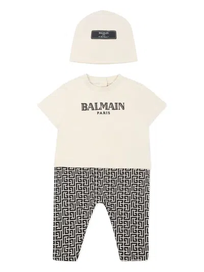 Balmain Logo-print Babygrow Set In Neutrals